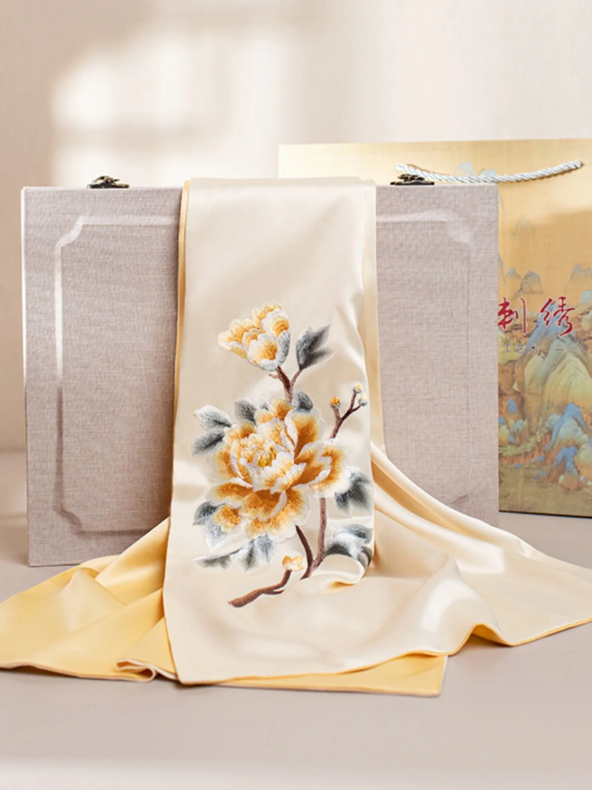 

Elegant Embroidered Silk Scarf for Women Versatile Spring Autumn Outerwear Shawl Perfect Mother's Gift Box Suzhou Style