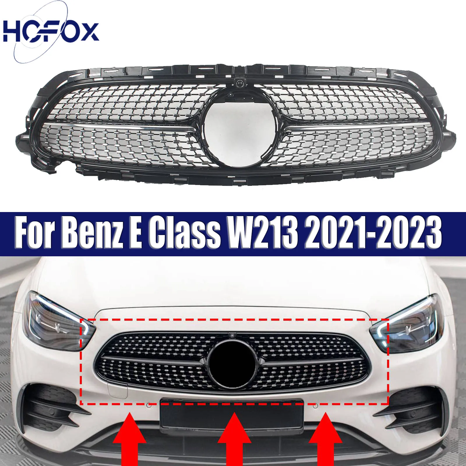 

Front Racing Grille Grill Mask Cover Trims Front Hood Grills Diamonds Style Grille For Mercedes Benz E Class W213 2021-2023