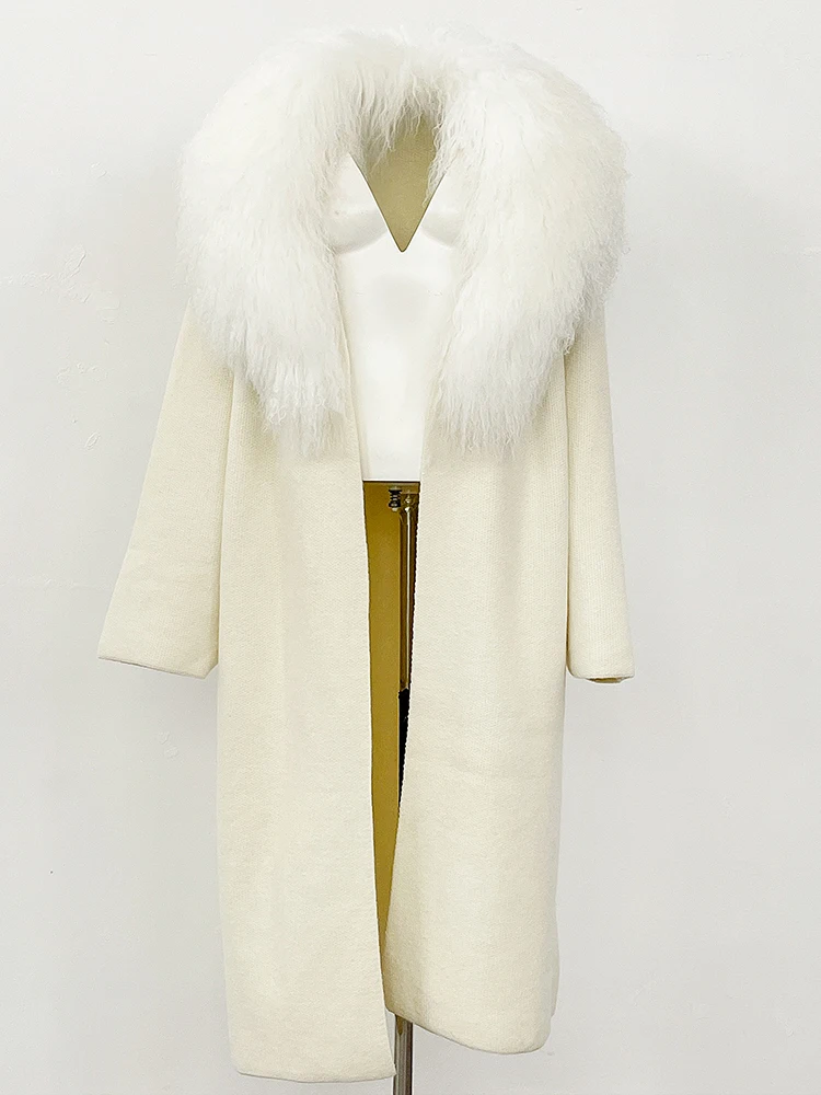 2025 겨울 가디건 여성용 진짜 몽골 양털 스웨터 롱 웜 벨트 의류 여성 패션 트렌디 의류