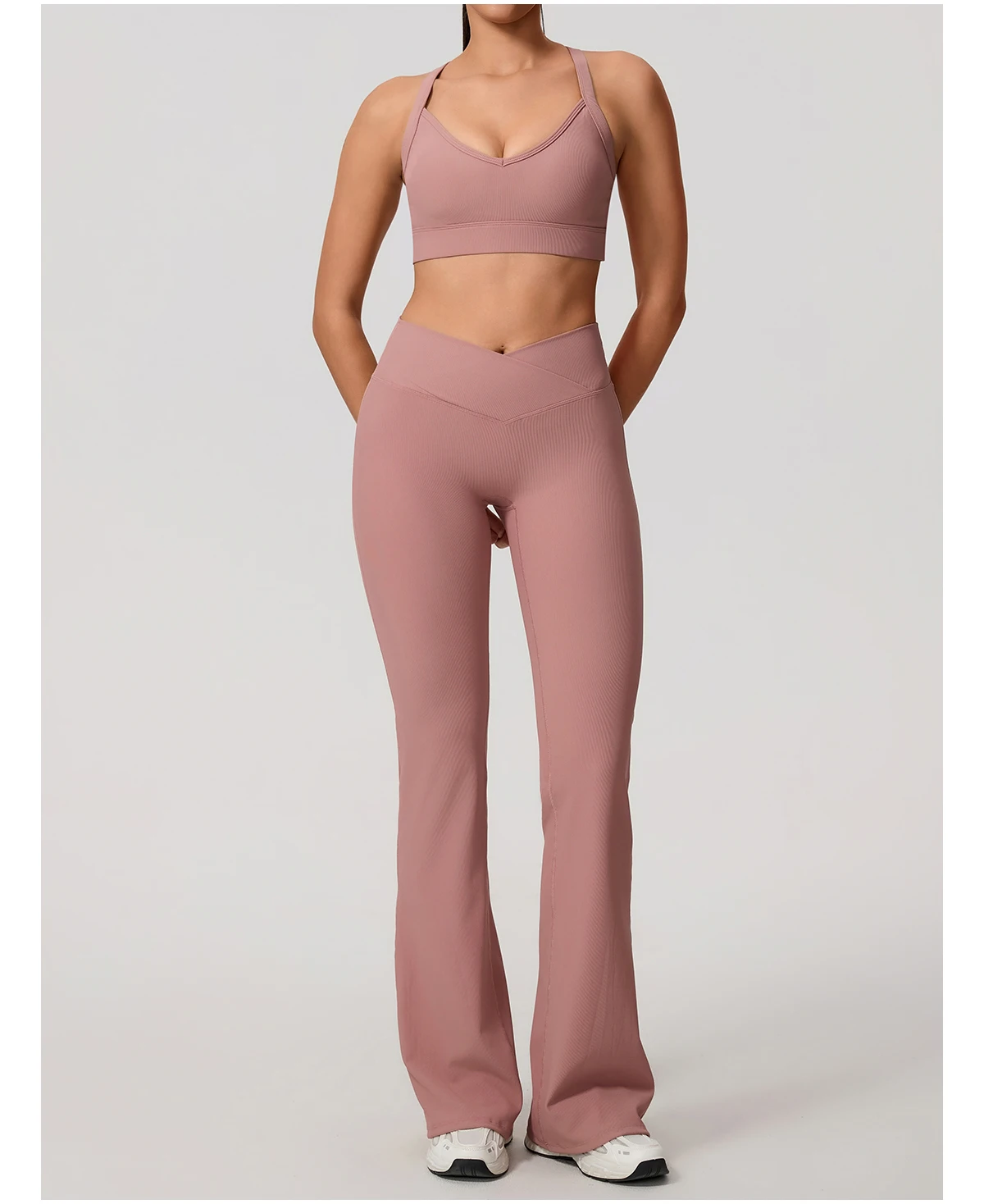 Sommer Damen Geripptes Gym Schnelltrocknendes Zweiteiler-Set Nahtloses Sport-Yoga-Set für Frauen Outdoor 2-teiliges Po-Lifting Sportoutfit – Detail 11