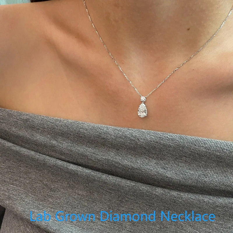 

Pear Cut 2CT Main Stone Lab Grown Diamond Pendant Necklace DEF VS-VVS Platnum 950 Wedding Necklace For Women IGI Certificate