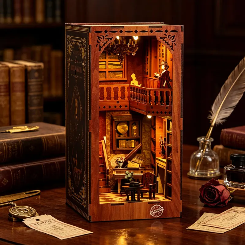 Diy Book Nook Wooden Dollhouse Furniture Light Kit Doll House Casa Miniature Accessories Handmade Home Decor Toys For Xmas Gifts