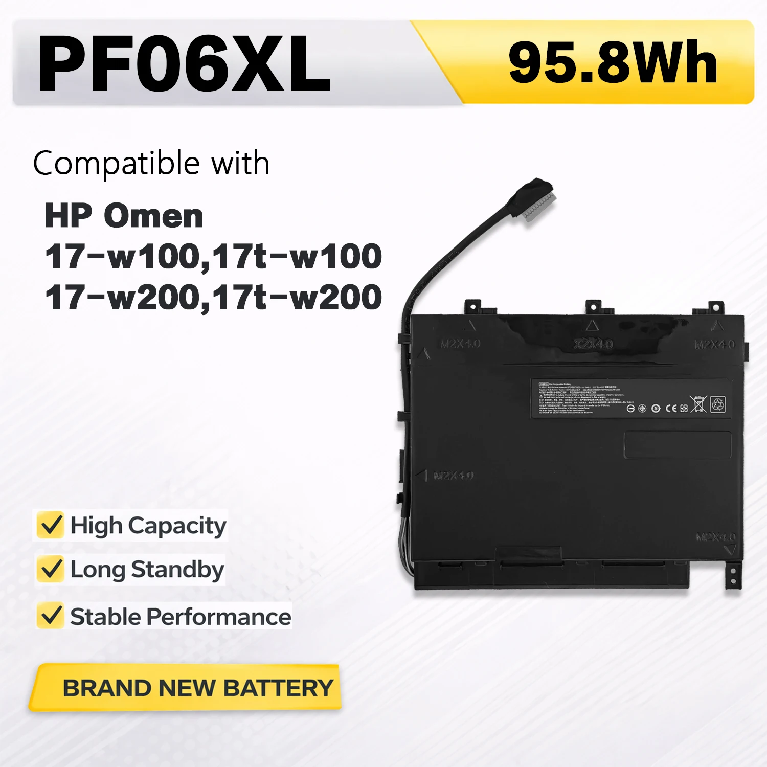 

Аккумулятор PowerHub PF06XL для ноутбуков HP Omen 17 Series 17-w100 17t-w100 17-w200 17t-w200, 95.8 Вт·ч, 11.55 В