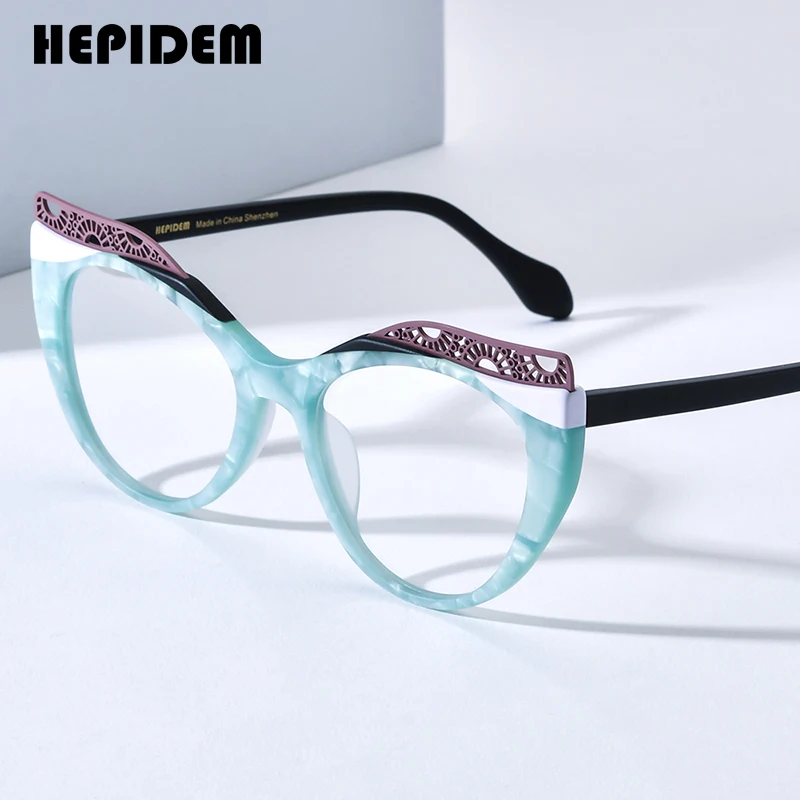 HEPIDEM Acetate Glasses Frame Women Luxury Brand Designer Small Cat Eye Eyeglass Japanese Handmade Spectacle Cateye Eyewear 9365