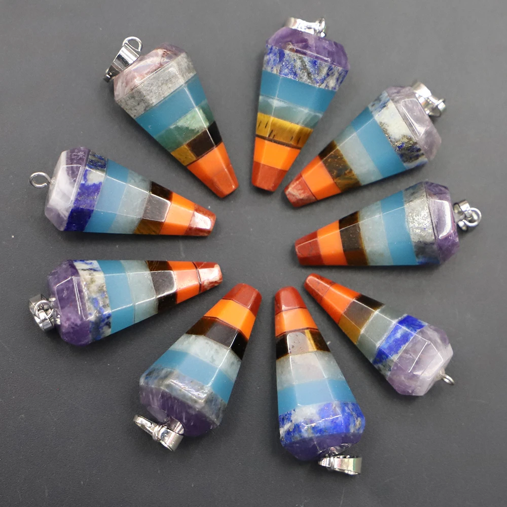 

New Natural Stone 7 Chakra Pendants Pendulum Healing Reiki Charms Making Diy Fashion Jewelry Necklace Accessories 4Pcs Wholesale