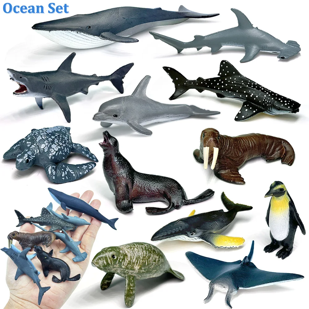 Simuliertes Ozeanhai-Modell Klassische Meereskreaturen Wal Schildkröte Pinguin Mini-Tierfiguren Niedliches Lernspielzeug für Kinder Geschenke