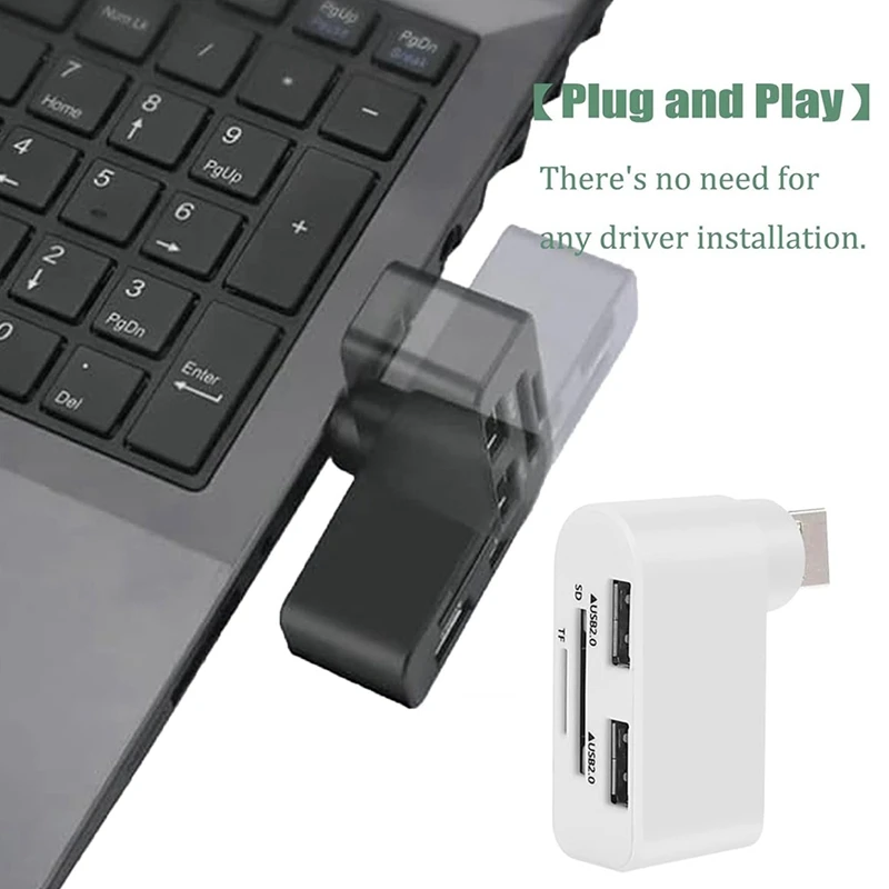 Hub USB girevole 4 In 1, Hub per Laptop, Hub USB portatile con rotazione di 180 gradi, Docking Station Hub USB (nero + bianco)