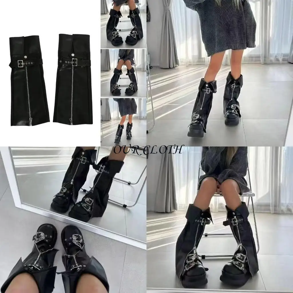 

Women Girls Rock Punk Long Leg Warmers Adjustable Metal Buckles Knee High Boot Socks Winter Warm Leg Socks Streetwear Y1AC