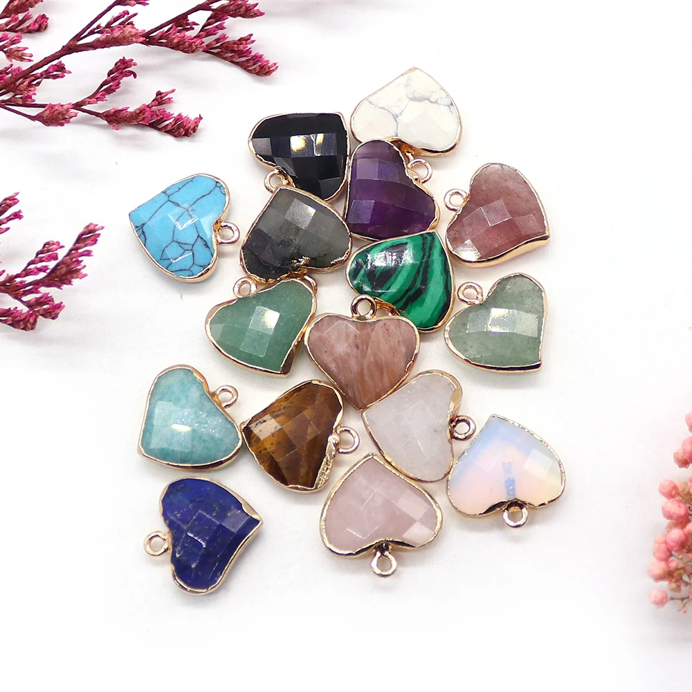 

Faceted Heart Natural Stone Crystal Pendant Amethyst Lapis Lazuli Agate Handmade Charms for DIY Necklace Gifts Jewelry Making