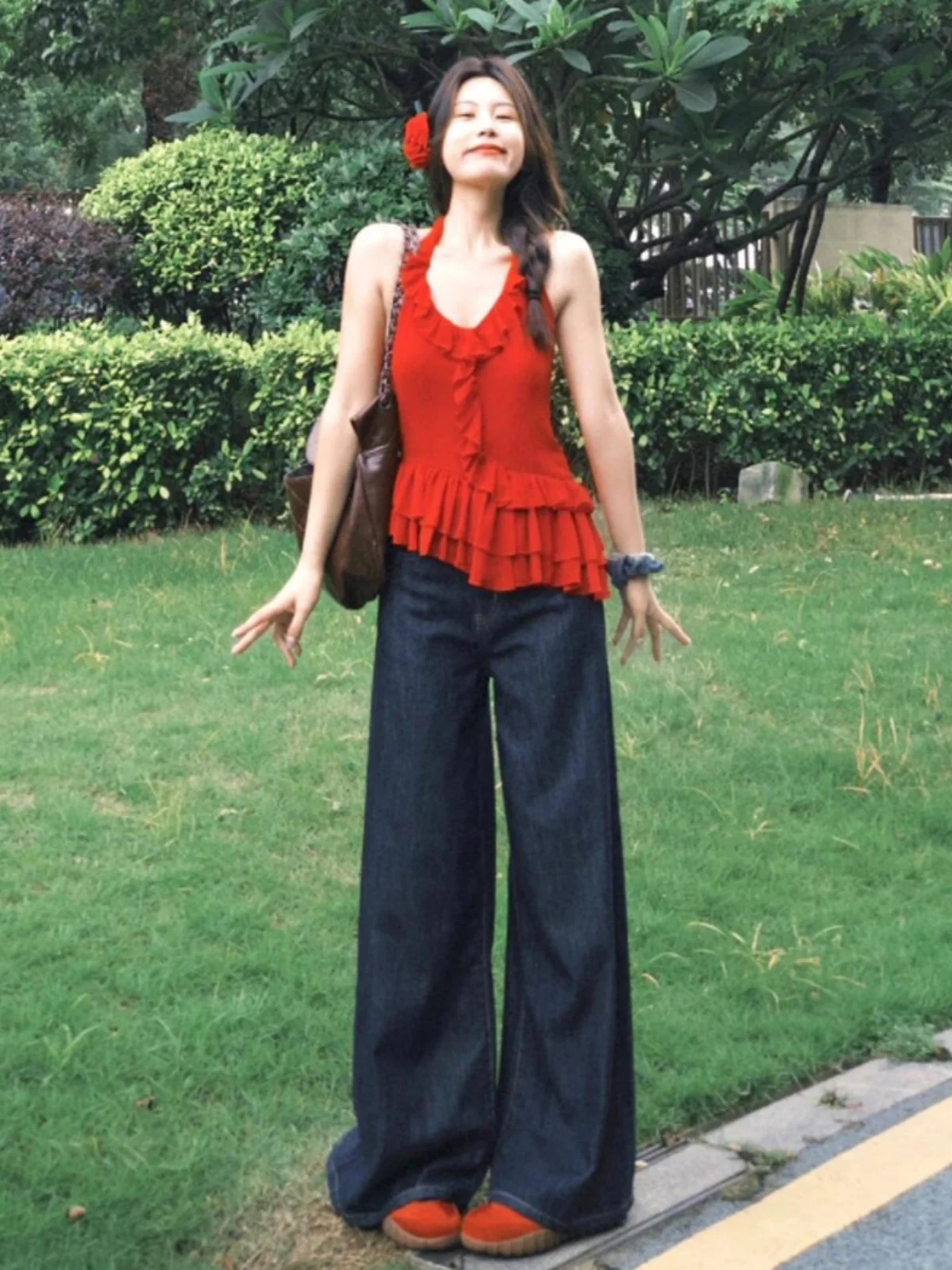 High Waist Wide Leg Blue Jeans Women's Autumn New Sle Loose Drapey Straight Floor-Length Pants American Sle plus Size