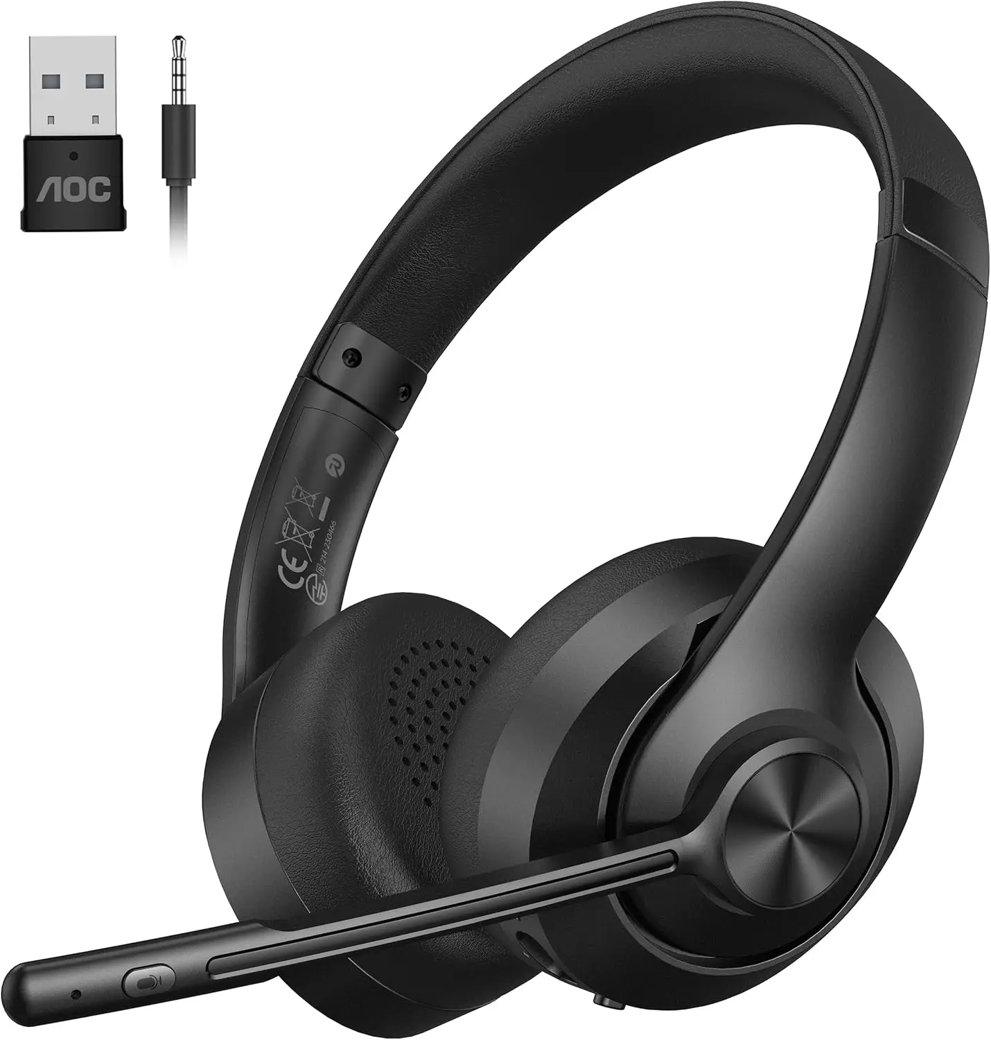 

Беспроводная Bluetooth-гарнитура с микрофоном с шумоподавлением, USB-C, 30 часов работы от аккумулятора для ПК, ноутбуков, телефонов, видеозвонков - черная