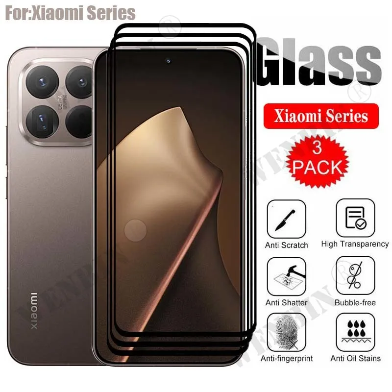 3Pcs Tempered Glass For Xiaomi 15T Pro 14T Pro 13T 17 Pro Max Curved Full Cover Screen Protector