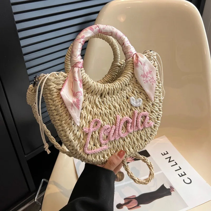 New Fashion Women Woven Bag Portable Vegetable Basket Female Bag Summer Popular Crossbody Straw Bag Purses and Handbags