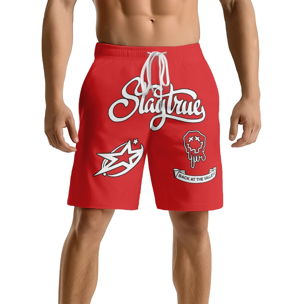 El patrón estampado rojo Stayttrue es adecuado para uso diario, tendencia casual y pantalones cortos deportivos de playa con cordón para hombre de verano.