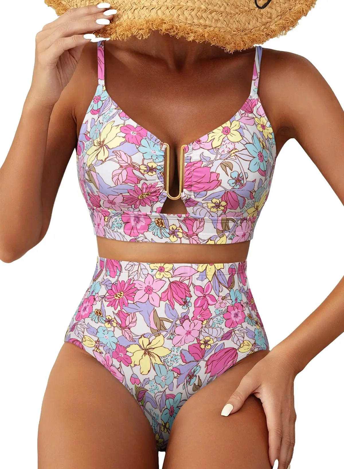 Cikini V-Wire Beach Vacation Floral Print Bikini Set Summer Beach Swimwear Bathing Suit For Women view 5