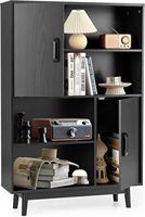 Bookcase 4-shelf storage cabinet with 4 open shelves and 2 door cabinets, max. load 20KG, 80X24X119,5CM, black