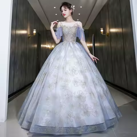 New Host, Banquet, Annual Meeting Walking Show, Vocal Art Exam Dress, Stage Solo Performance, Puffy Skirt, Elegant Evening Dress