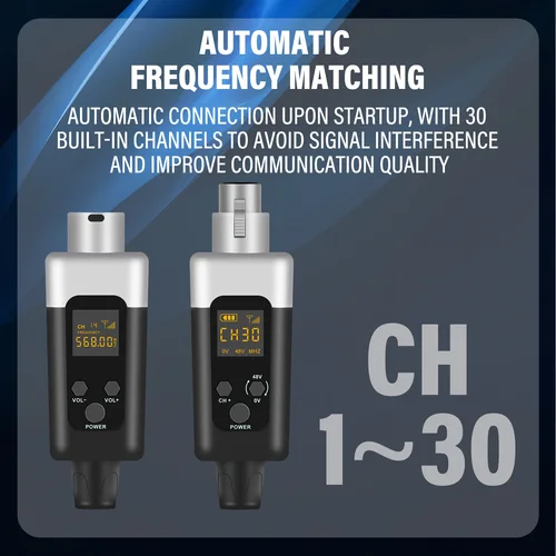 Imagen 2 del producto Kit de transmisor y receptor de micrófono XLR inalámbrico profesional, adaptador de micrófono recargable, compacto y fácil de usar, 48V/0V