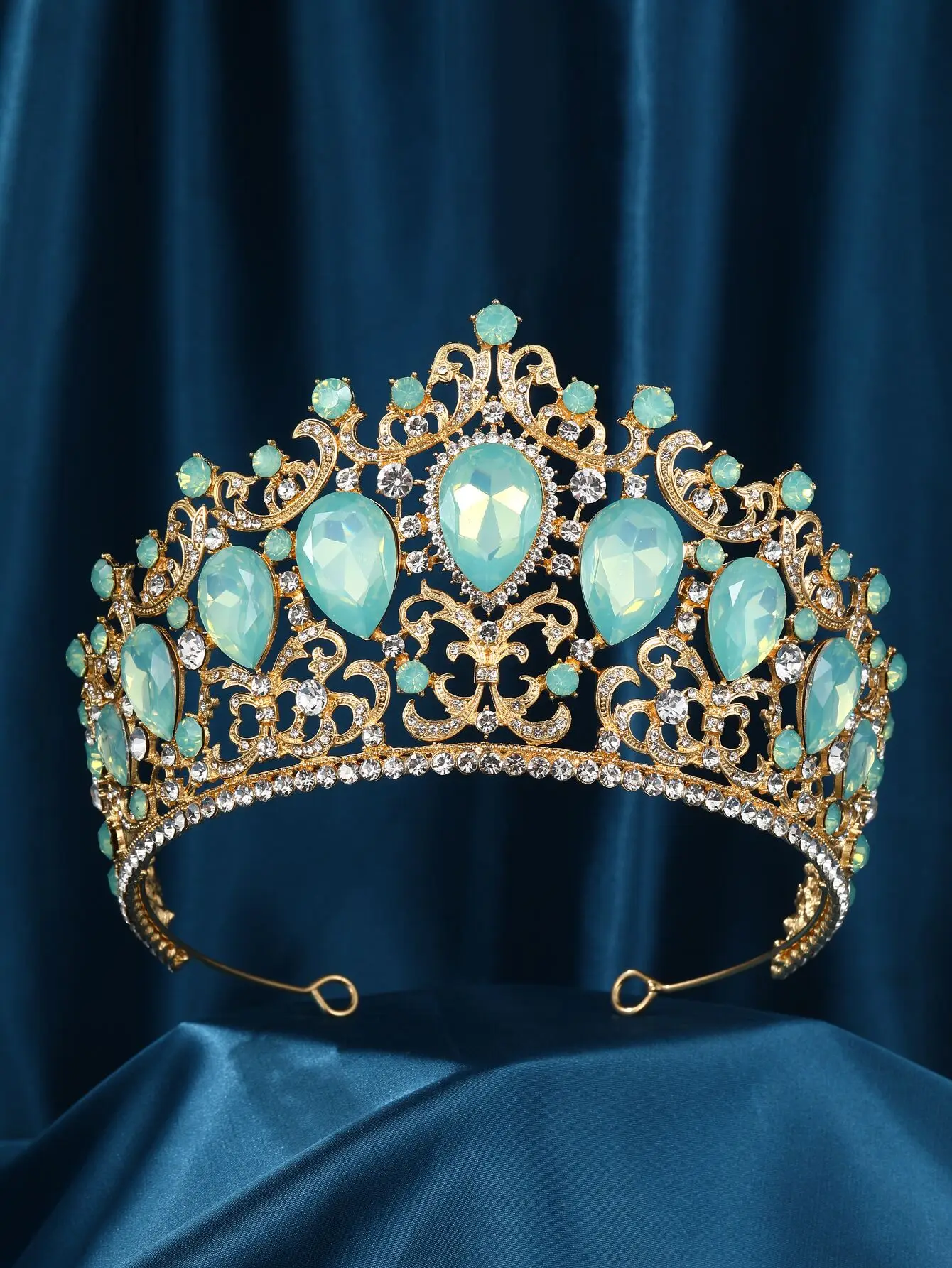 Baroque 5 Colors Green Pink Opal Crystal Big Tiara Crown For Women Girls Wedding Party Bridal Elegant Hair Dress Jewelry