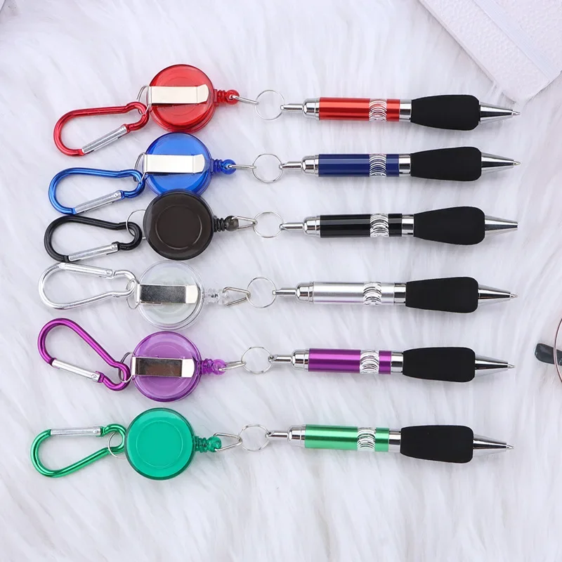 6pcs Creative Portable Ballpoint Pen Metal Buckle Hiking Keychain Writing Pens Retractable Ballpoint Pen Office School Supplies