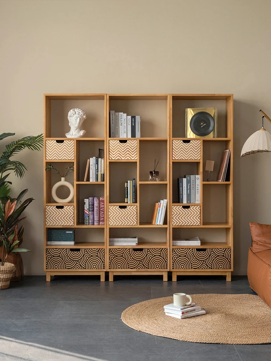 Nordic Combination Storage Hallway Wine Cabinet Solid Wood Display Module Multifunctional Storage Bookshelf