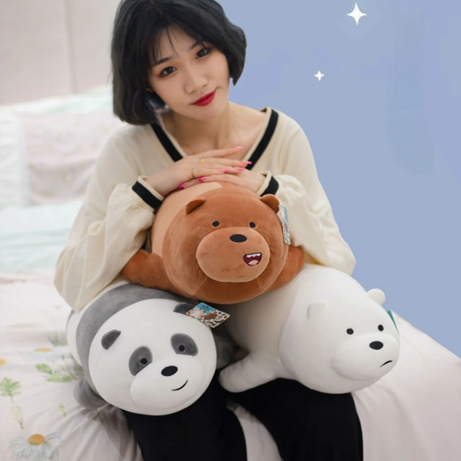 Original We Bare Bears Peluche morbidi Divano letto Comodo cuscino Arredamento della stanza Orso panda di grandi dimensioni Peluche Regali per bambole carine