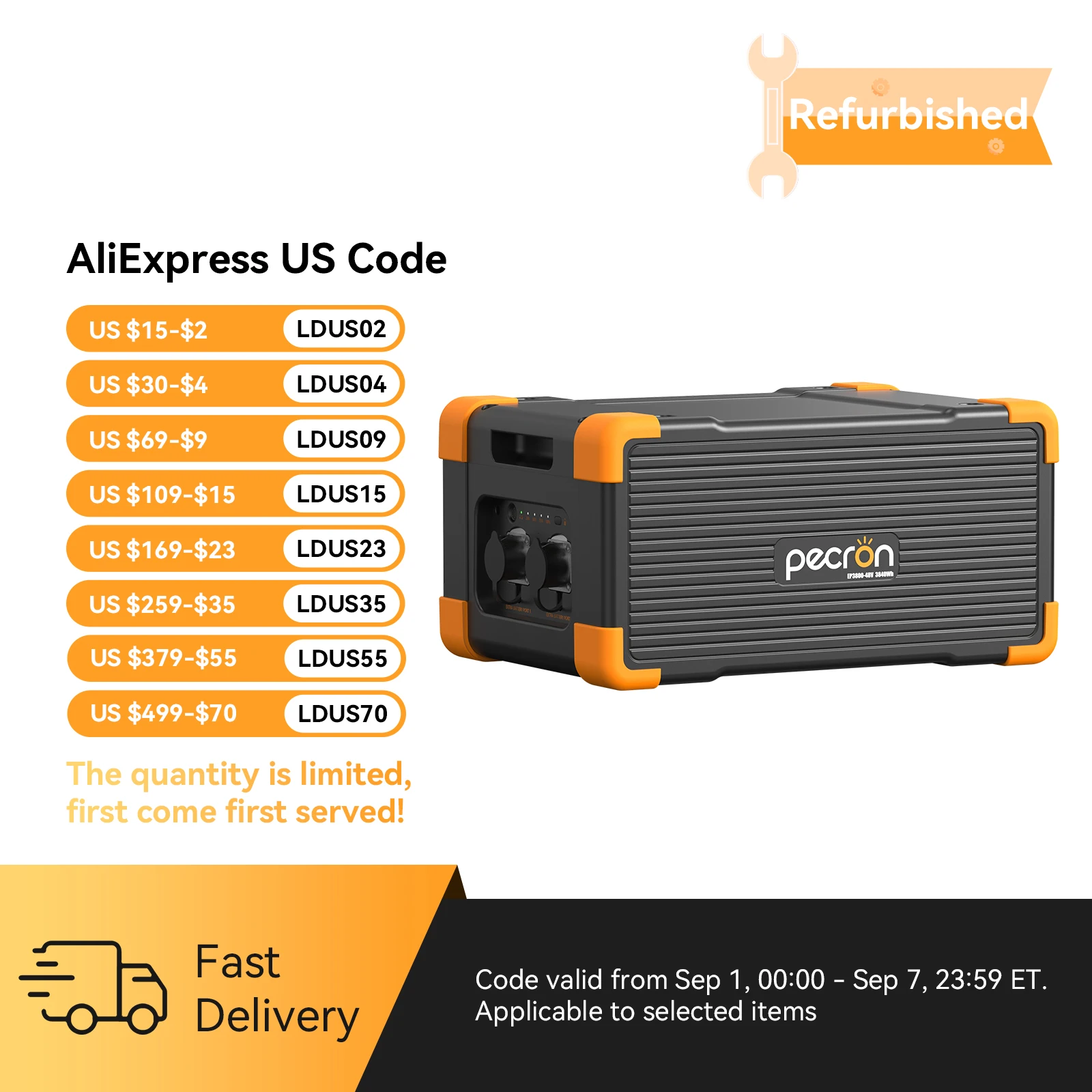 Used-EP3800-48V 3840Wh PECRON Portable Power Station Expansion Battery for E3600LFP/E3800LFP/F3000LFP/E2400LFP/E1500LFP/E1000LFP Solar Generator for Home Use