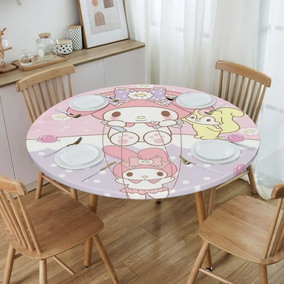 Custom Round Cartoon My Melody Sanrio Japan Anime Table Cloth Waterproof Tablecloth 45