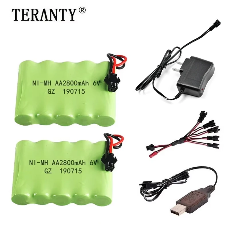 6v 2800mah oplaadbare batterij + oplader voor Rc speelgoed auto's tanks vrachtwagen robots pistool RC boot AA Ni-MH 6v 700mah NiMH batterij