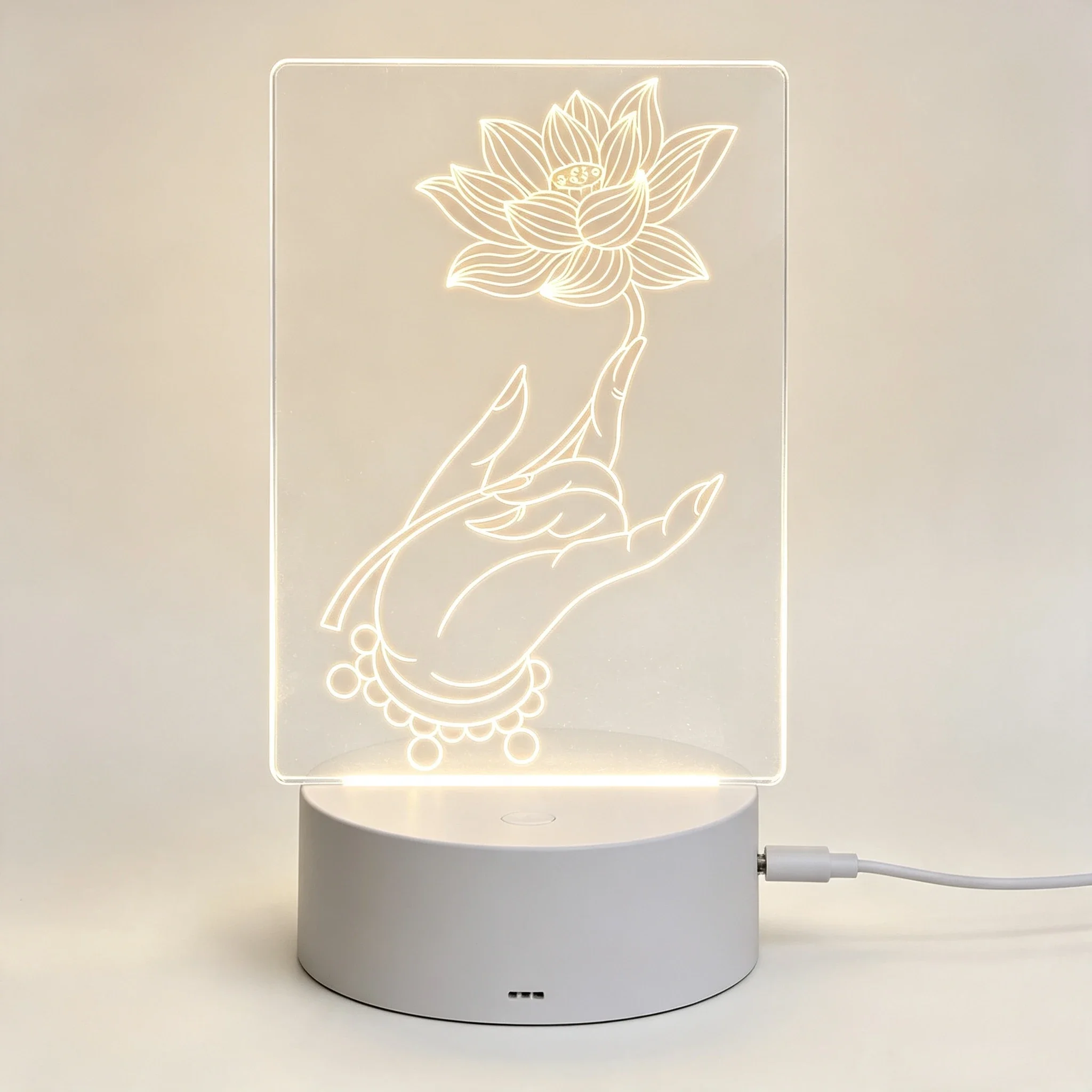 Zen Style Buddha Hand Holding Lotus Acrylic 3D LED Night Light,Oriental Meditation Buddha Hand & Lotus 3D Acrylic Night Lamp