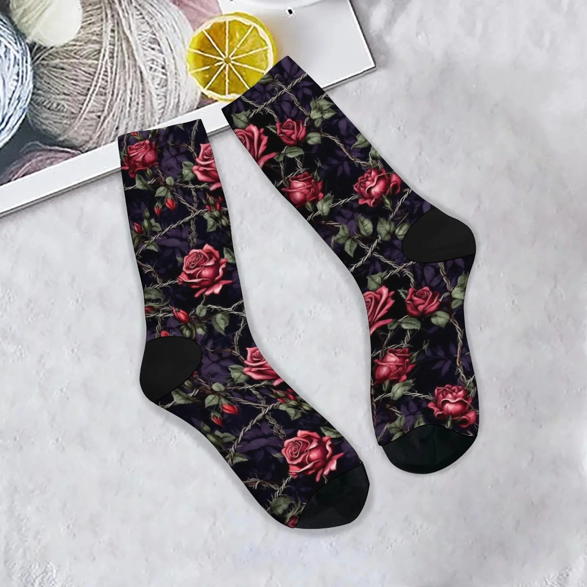 Vintage Rose Men's Socks Casual Fashion Street Hip-Hop Socks Novelty Fun Compression Socks Comfortable Breathable Non-slip Socks