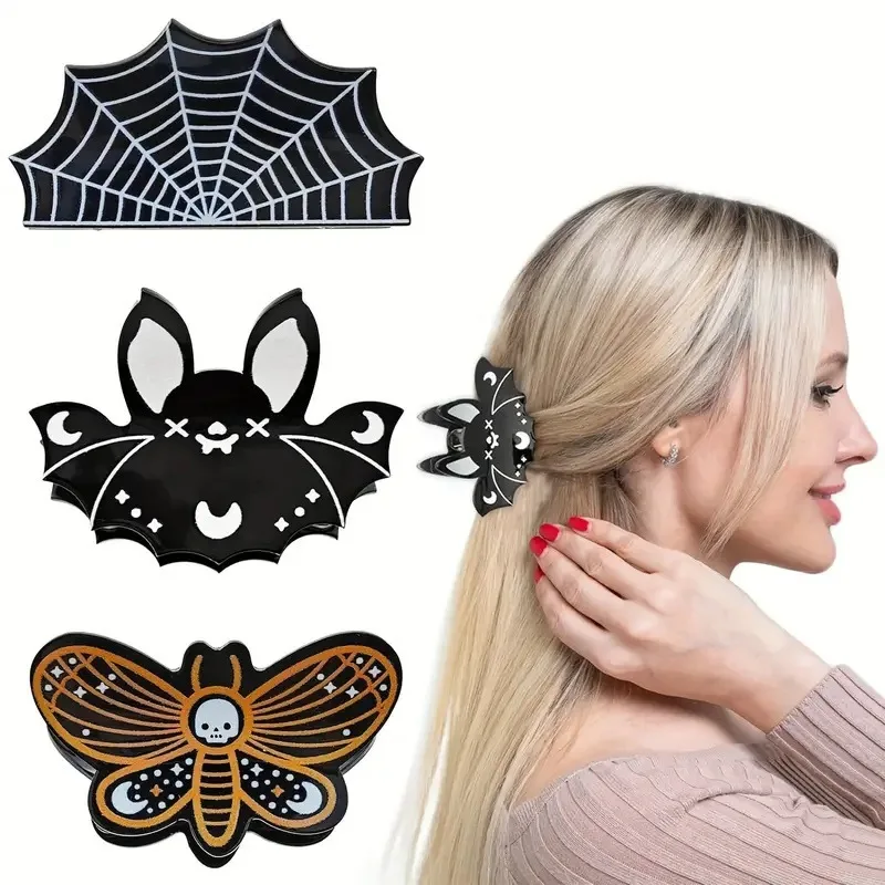 

Halloween Grab Clip Pumpkin Hairpin Bat Shark Clip Butterfly Skull Ponytail Clip Spider Web Hair Accessories Holiday Girl