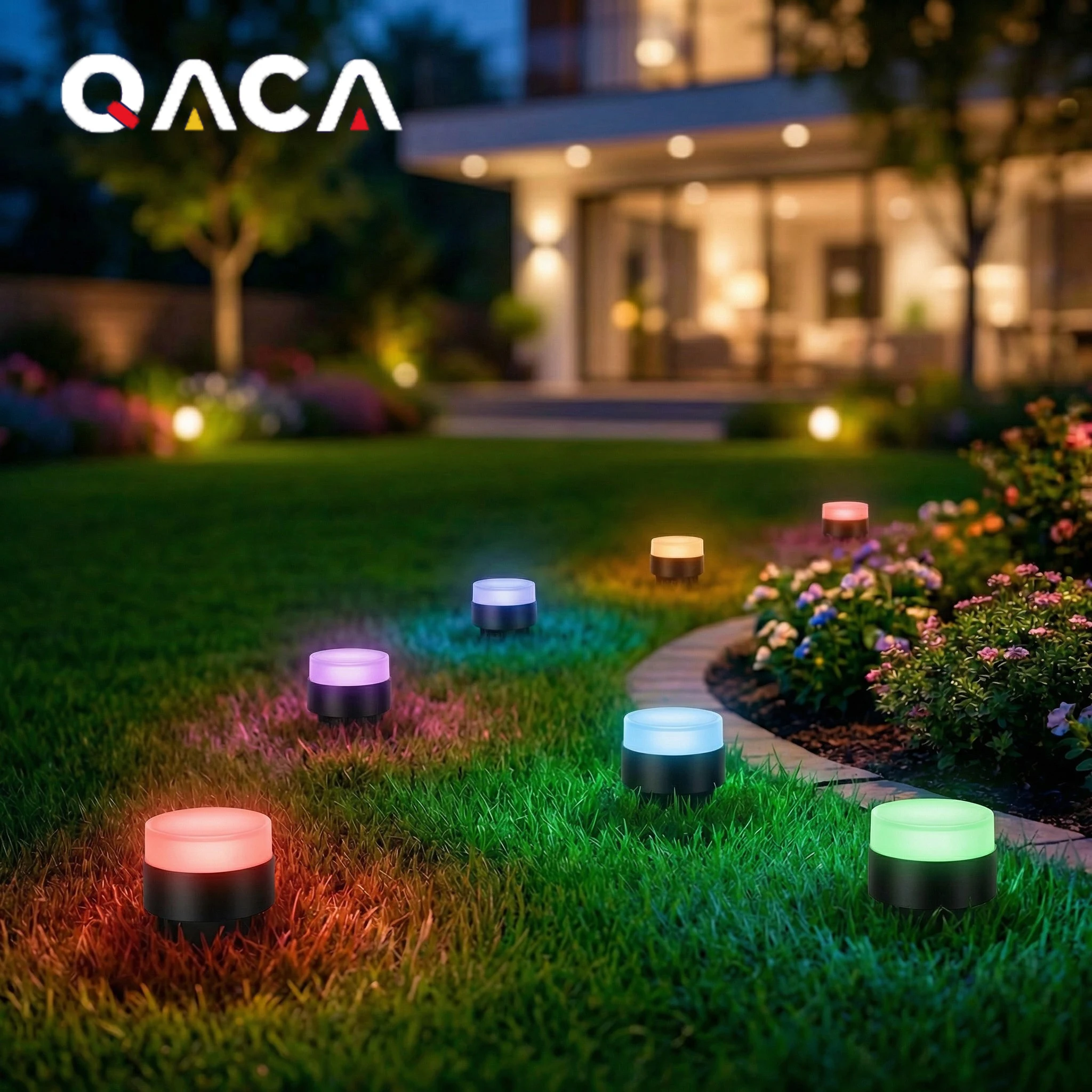 QACA 6/10 Pack LED RGB Landscape Lights System Low Voltage 12v Waterproof Inground Lighting for Yard Pathway Garden Decoration