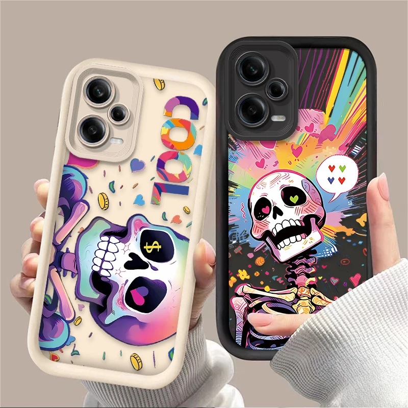 Colorful Shape Skeleton Phone Case For Xiaomi Redmi Note 13 12 11 Pro Plus 5G 12S 11S 10S 10 9 9S 8 12C 13C 4G Silicone Cover