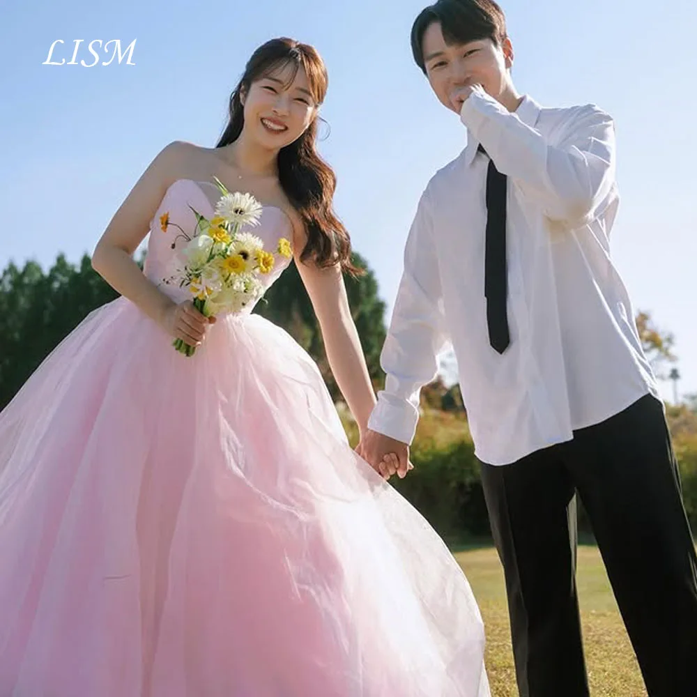 

LISM Pink Sweetheart A-Line Korea Evening Dresses Silk Tulle Long Elegant Prom Dresses Photo Shoot 저녁 드레스 Customized