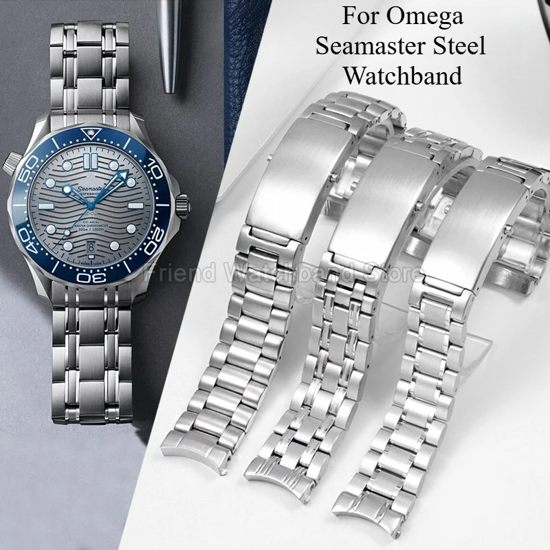 Curved Connector 20 22mm for Omega Seamaster Planet Ocean 300 Dainty Steel Watchband Rust Resistant Comfortable Special Buckle