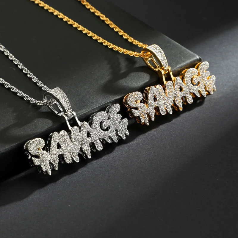 Ice Crystal Letter Pendant Shining Bing Cubic Zirconia Hip Hop Necklace Men Women Cool Rock Rap Trend Jewelry