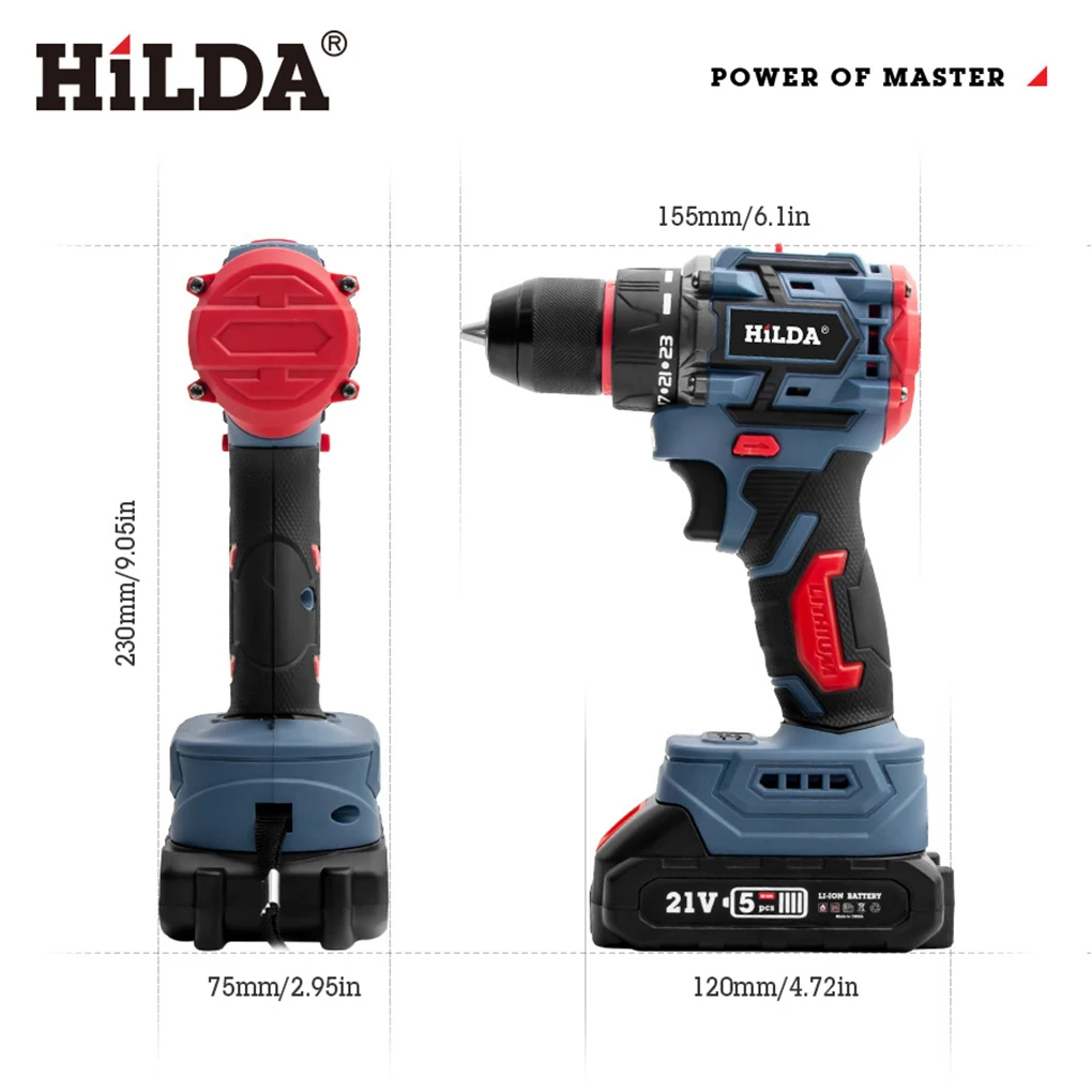 HiLDA Electric Power Drill 21V Cordless Drill Set Rechargeable Multi functional High Power Household Electric Screwdriver Tools