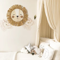 Cute Baby Room Decoration Nordic Animals Cartoon Lion Tiger Nursery Decor Handwoven Baby Girls Boys Room Wall Hanging Decoration