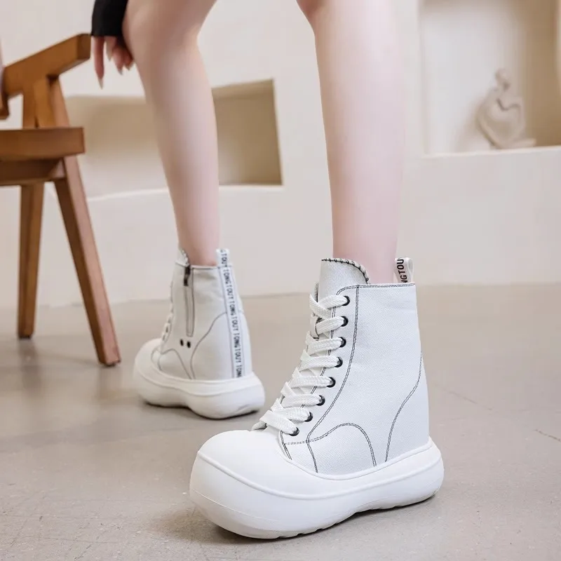 

Women 13 CM Platform Canvas Shoes Classic Casual Outdoor Sneakers Lace Up Versatile Ankle Boots Fashion High Top Shoes Boots 39
