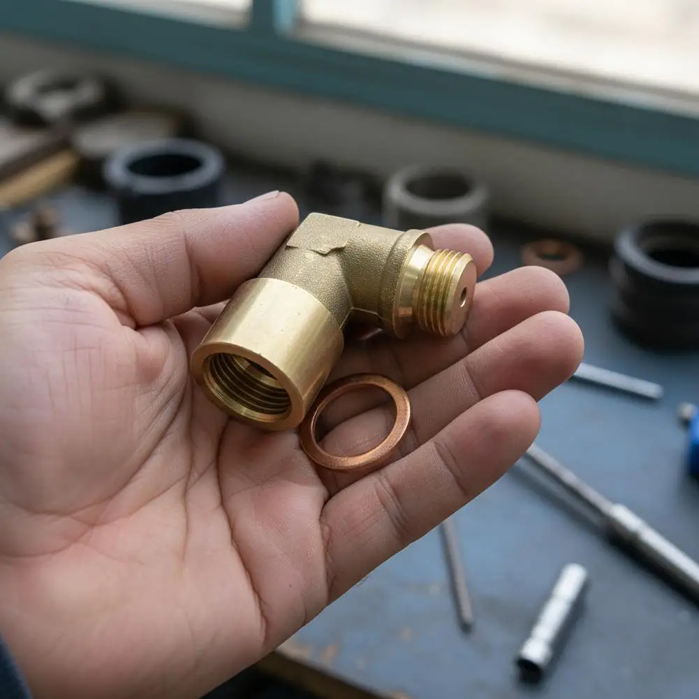 90 Degree O2 Oxygen Sensor Spacer Adapter M18x1.5 Brass Elbow Extension Joint for Exhaust System Check Engine Light