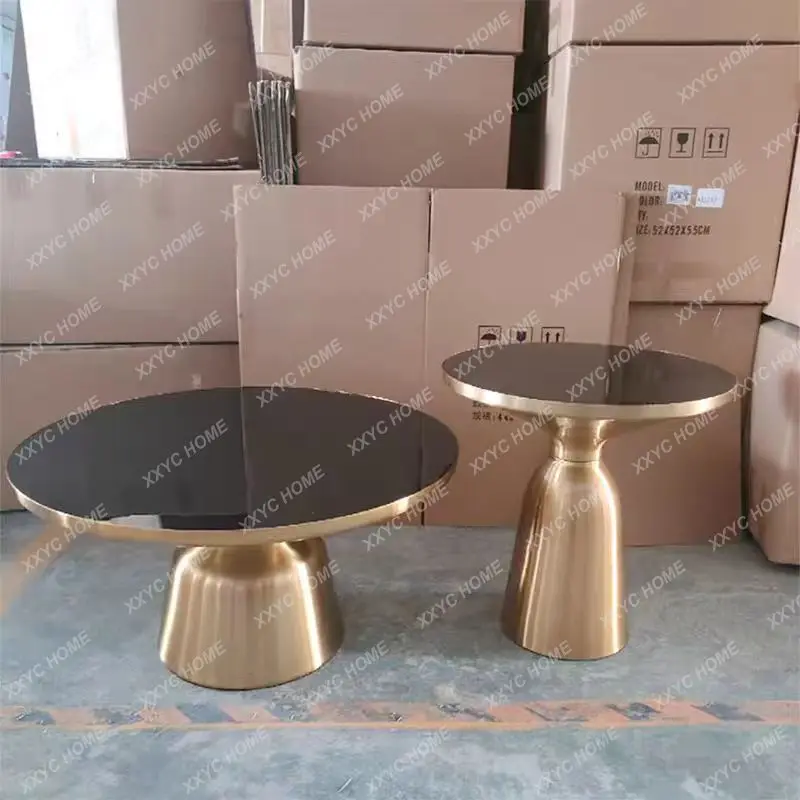 Stone Grain Round Coffee Table Set Modern Simple Side Table for Living Room Sofa End Table Stainless Steel