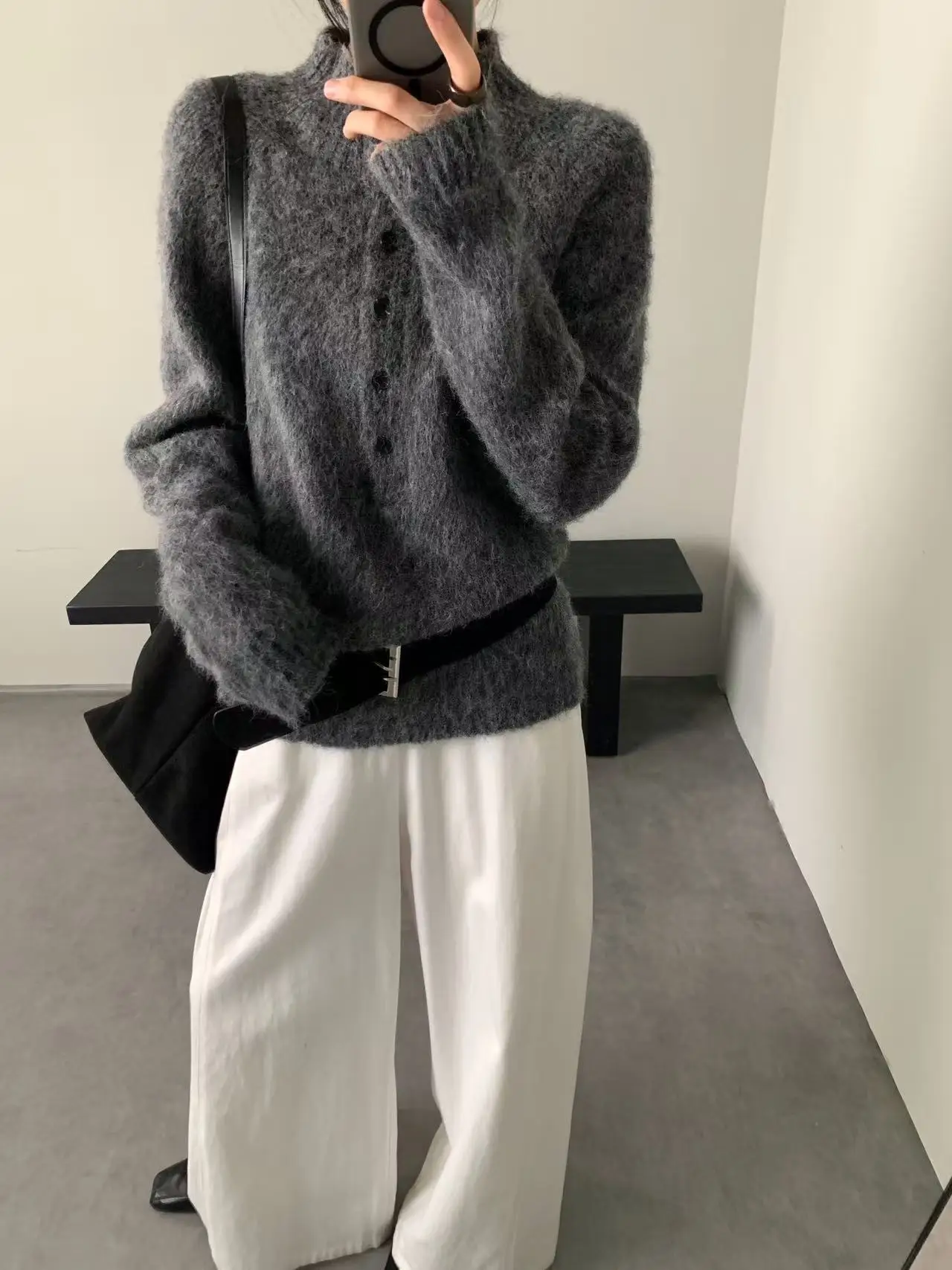 

Мягкий вязаный свитер с высоким воротником, осенняя новинка, теплая повседневная свободная женская кофта-худи