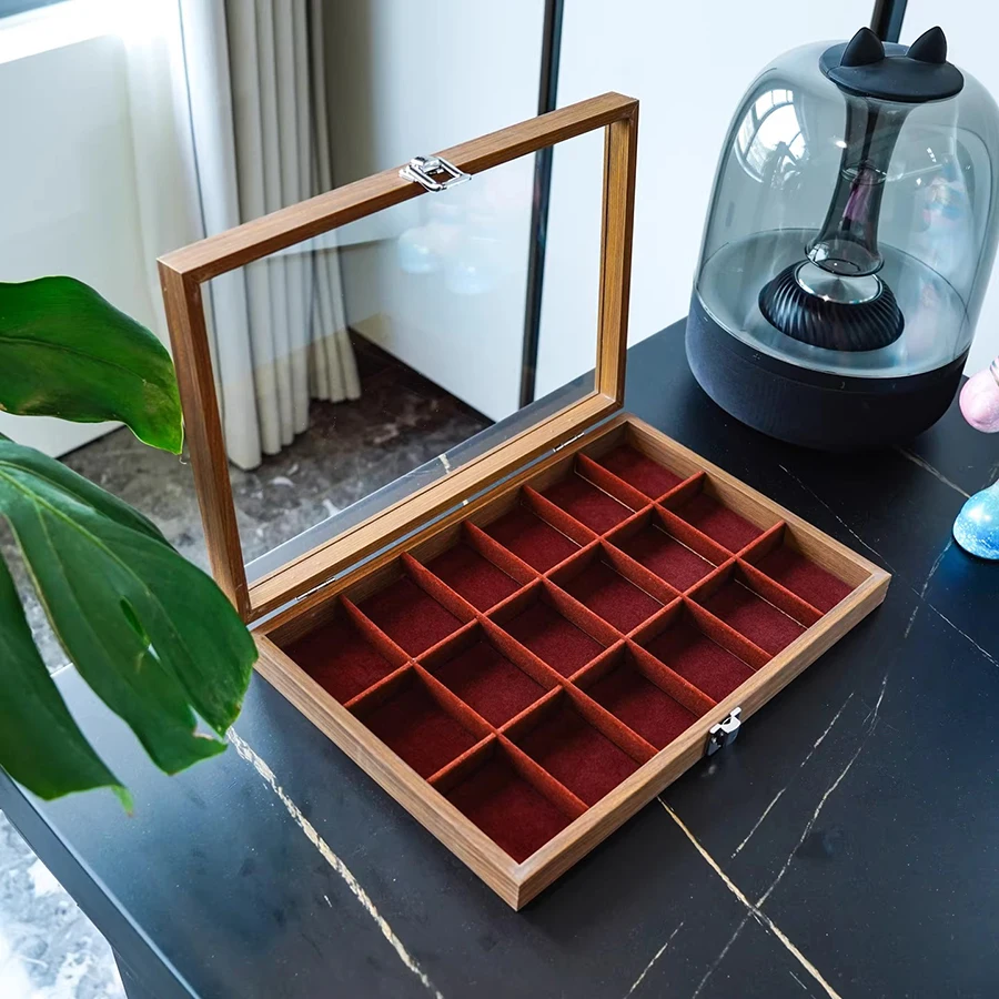 Lighter Jewelry Box 18-Compartment Storage Box High-end Exquisite Hand Jewelry Bracelet Practical Glass Lid Organizer Box