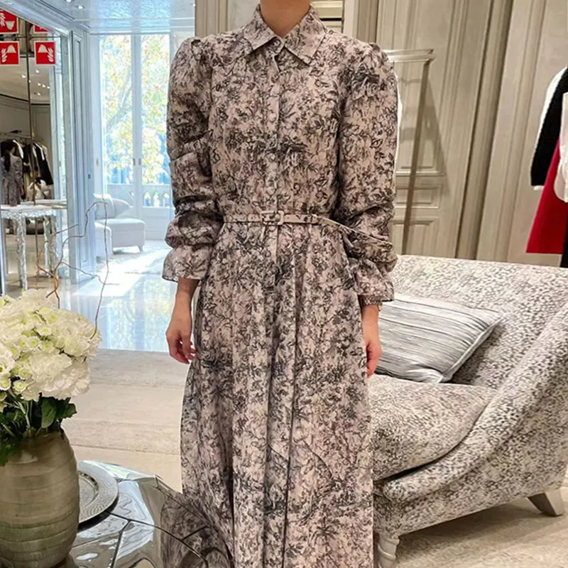 Ele Vintage Spring Chic Long Sve Silk Chiffon Women's Dr Slimming Waist ing Ne Design Korean Sle High Waist