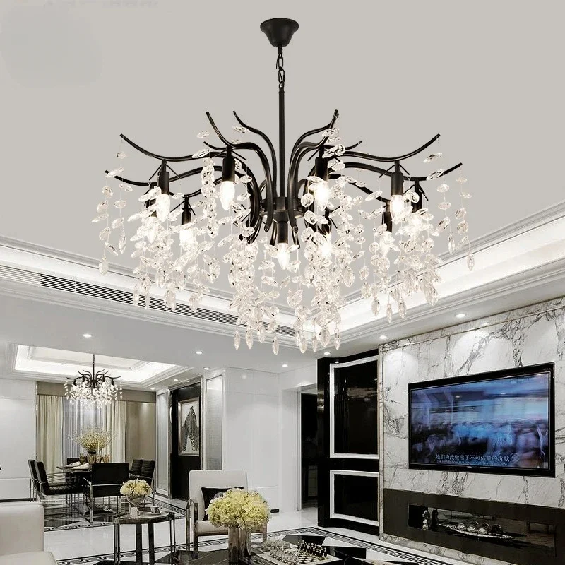 

Modern Ceiling Crystal Chandelier Black For Living Room Dining Bedroom Kitchen Candle Pendant Chandeliers