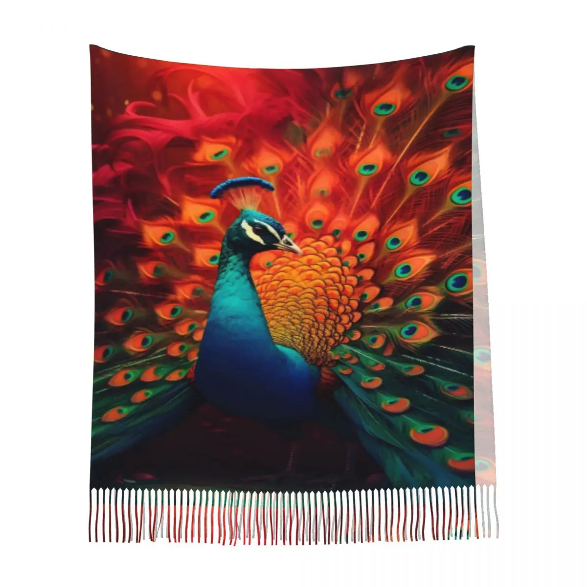 وشاح ريش الطاووس شرابة الأوشحة للنساء شالات دافئة ناعمة ويلتف شال طويل الخريف والشتاء