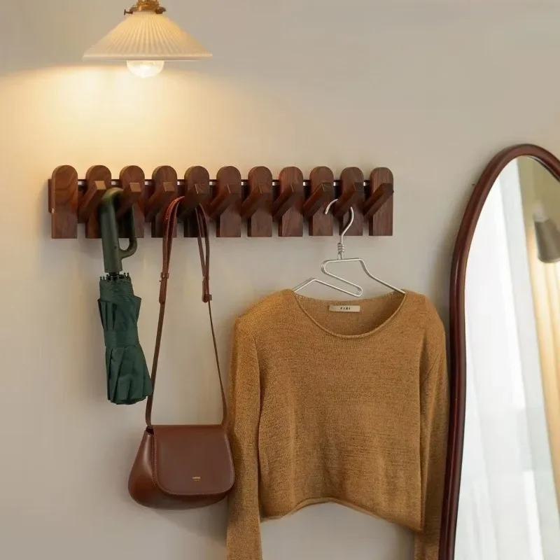Solid Wood Coat Hook Piano Key Wall-mounted Coat Hooks Multifunctional Household Clothes Rack Living Room Storage Furniture - view 2