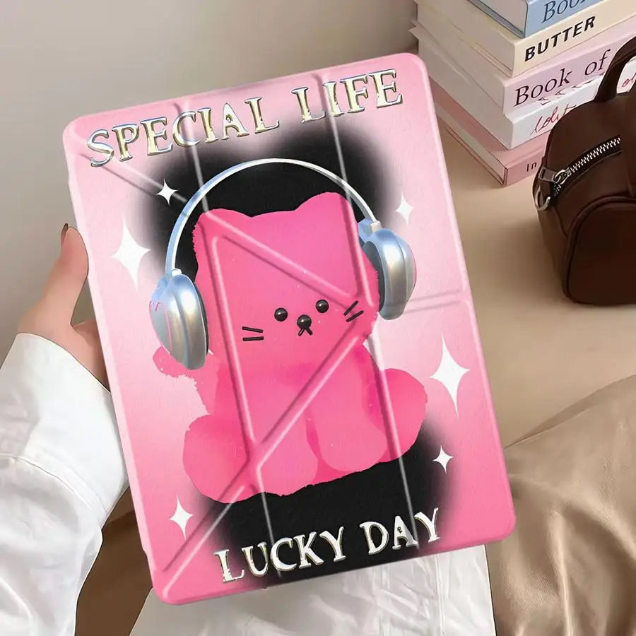 

Holder Cover Tablet Case For iPad Pro 11th 10th 9th 8th 7th 12.9inch Pro 2025 Mini 6 7 Air 4 5 M3 M2 1 2 M4 11inch Pink Cat