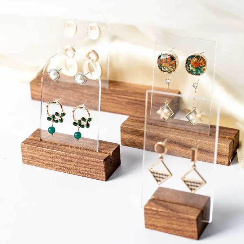 Earring Cards Display Wooden Base Desktop Earrings Ring Necklace Storage Organizer Holders Retail Exhibitor Shop Display Stand